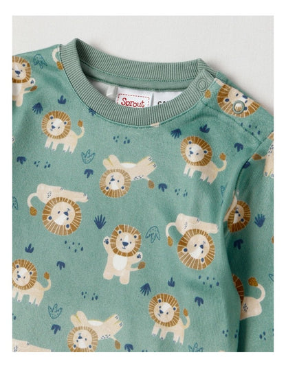 Cosy Knit Lion Pyjamas in Bright Green