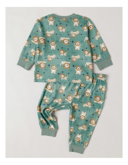 Cosy Knit Lion Pyjamas in Bright Green