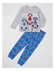 Knit Race Car Pyjamas in Grey Marle
