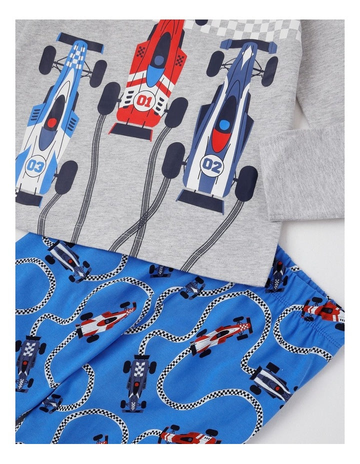 Knit Race Car Pyjamas in Grey Marle