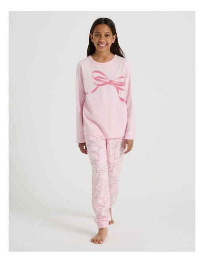 Tilii Knit Fleece Bows Pyjamas in Light Pink