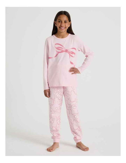 Tilii Knit Fleece Bows Pyjamas in Light Pink