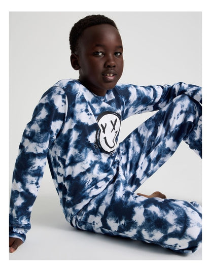 Knit Fleece Tie Dye Pyjamas in Blue