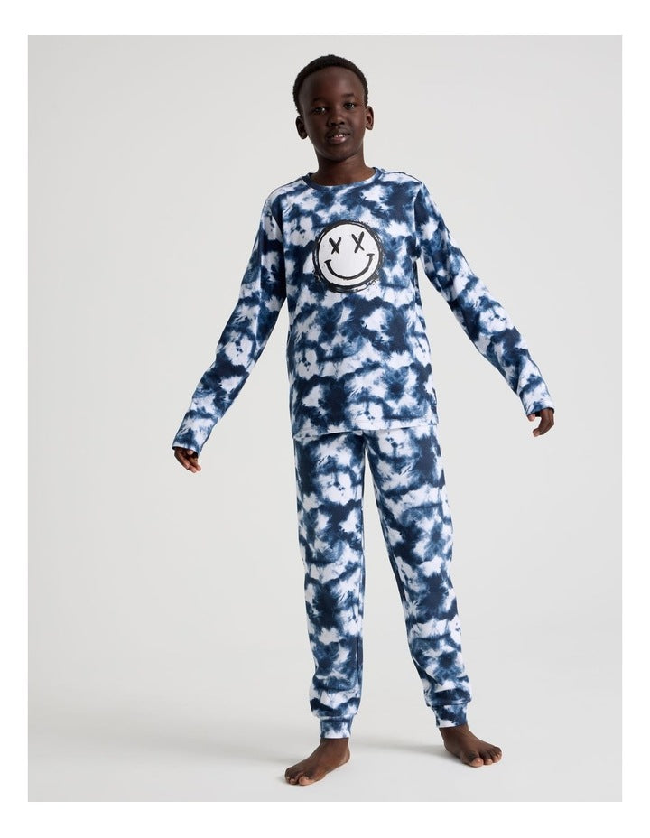 Knit Fleece Tie Dye Pyjamas in Blue