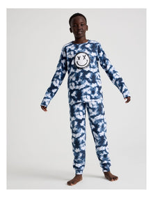 Knit Fleece Tie Dye Pyjamas in Blue