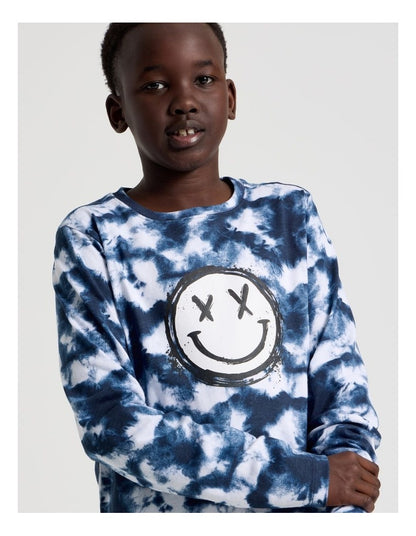 Knit Fleece Tie Dye Pyjamas in Blue