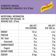 Schweppes Zero Sugar Sparkling Mineral Water Passionfruit Pineapple 375mL x 10 pack