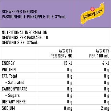 Schweppes Zero Sugar Sparkling Mineral Water Passionfruit Pineapple 375mL x 10 pack