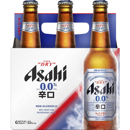 Asahi Super Dry 0% Non Alcoholic Beer Glass Bottles Multipack 330ml x 6 Pack
