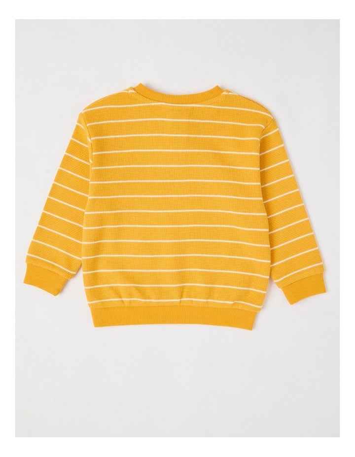 Albi Stripe Waffle Henley Tee with Bee Embroidery in Yellow