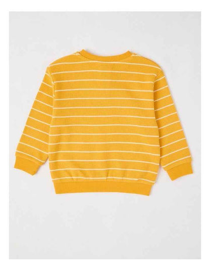 Albi Stripe Waffle Henley Tee with Bee Embroidery in Yellow