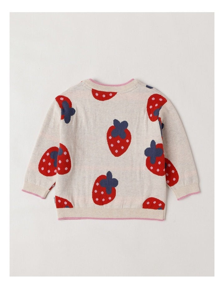 Lexi Strawberry Jacquard Jumper in Oat Marle