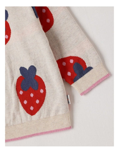 Lexi Strawberry Jacquard Jumper in Oat Marle