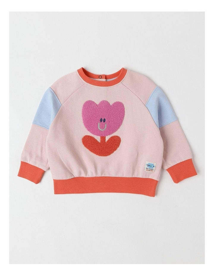 Essentials Bailey Raglan Sleeve Sweat Top with Tulip Boucle in Light Pink