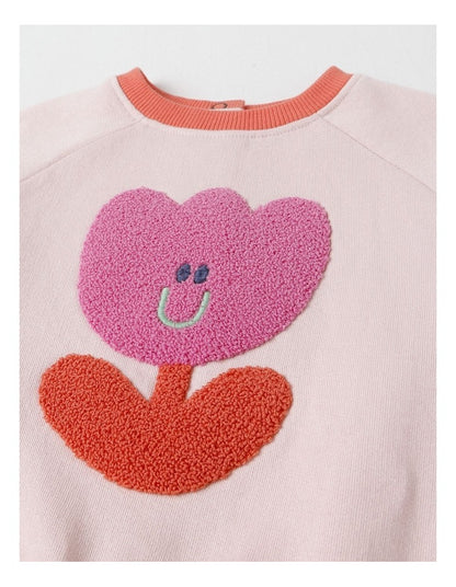 Essentials Bailey Raglan Sleeve Sweat Top with Tulip Boucle in Light Pink
