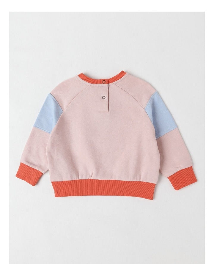 Essentials Bailey Raglan Sleeve Sweat Top with Tulip Boucle in Light Pink