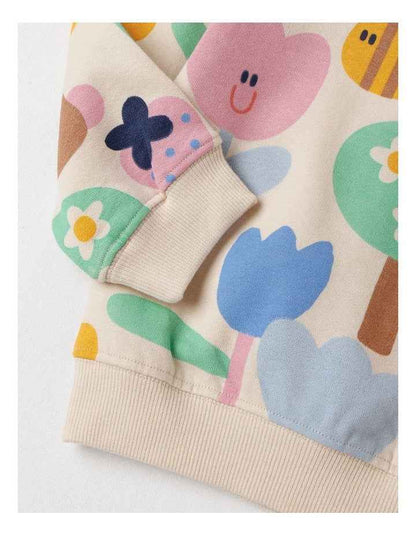Essentials River Sweat Top with Happy Days Print in Oat Marle
