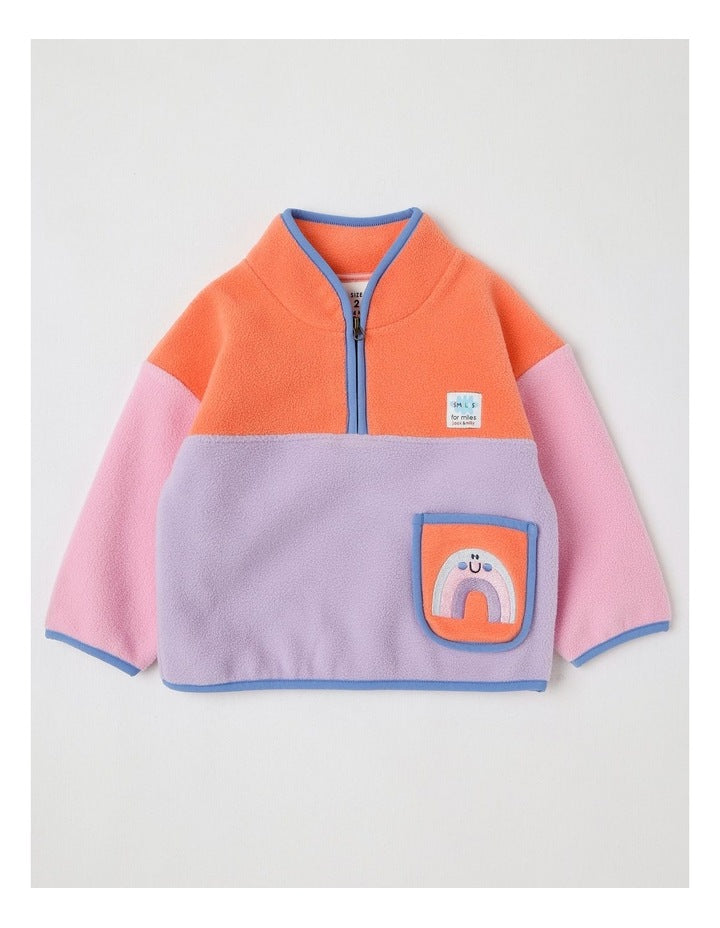 Essentials Pedro Microfleece 1/4 Zip Sweat with Rainbow Pocket in Pink