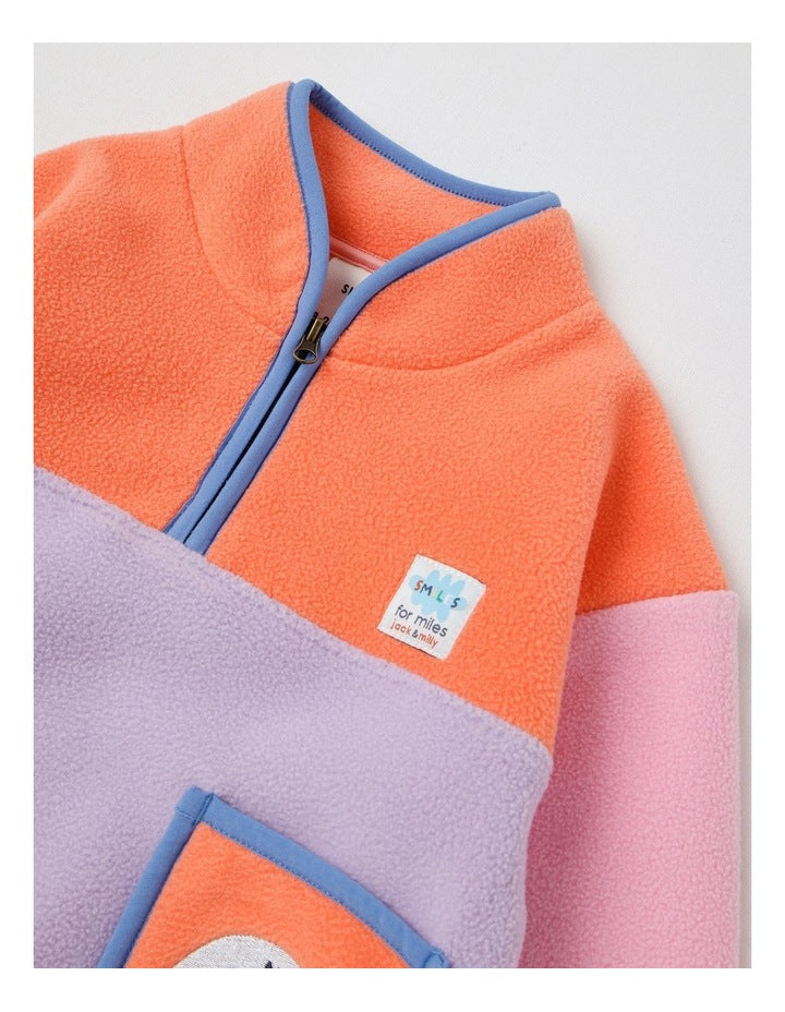 Essentials Pedro Microfleece 1/4 Zip Sweat with Rainbow Pocket in Pink