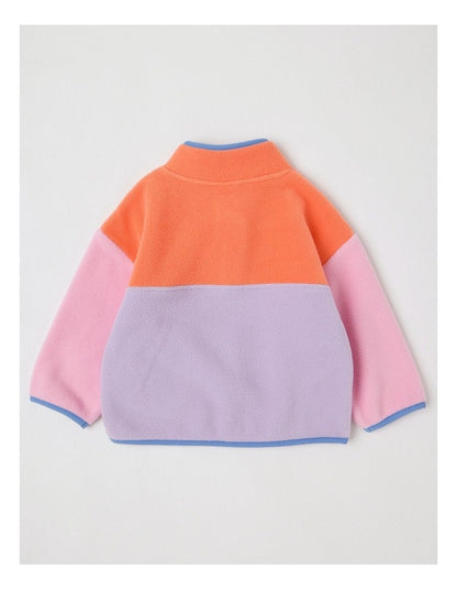 Essentials Pedro Microfleece 1/4 Zip Sweat with Rainbow Pocket in Pink