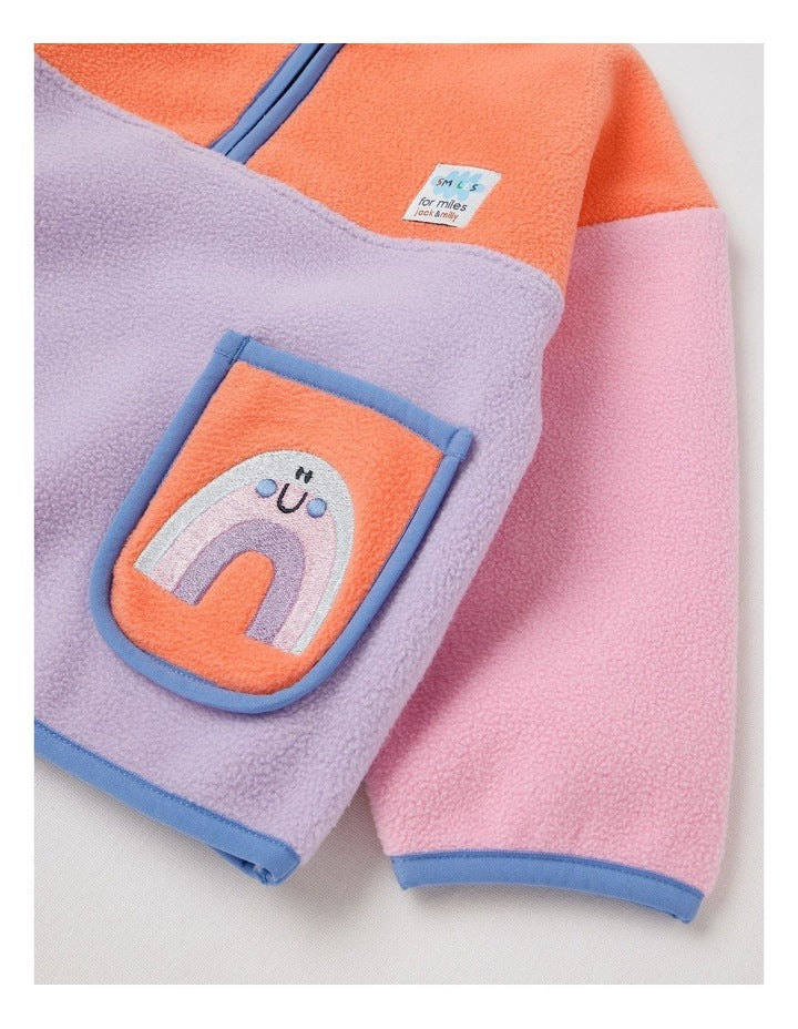 Essentials Pedro Microfleece 1/4 Zip Sweat with Rainbow Pocket in Pink