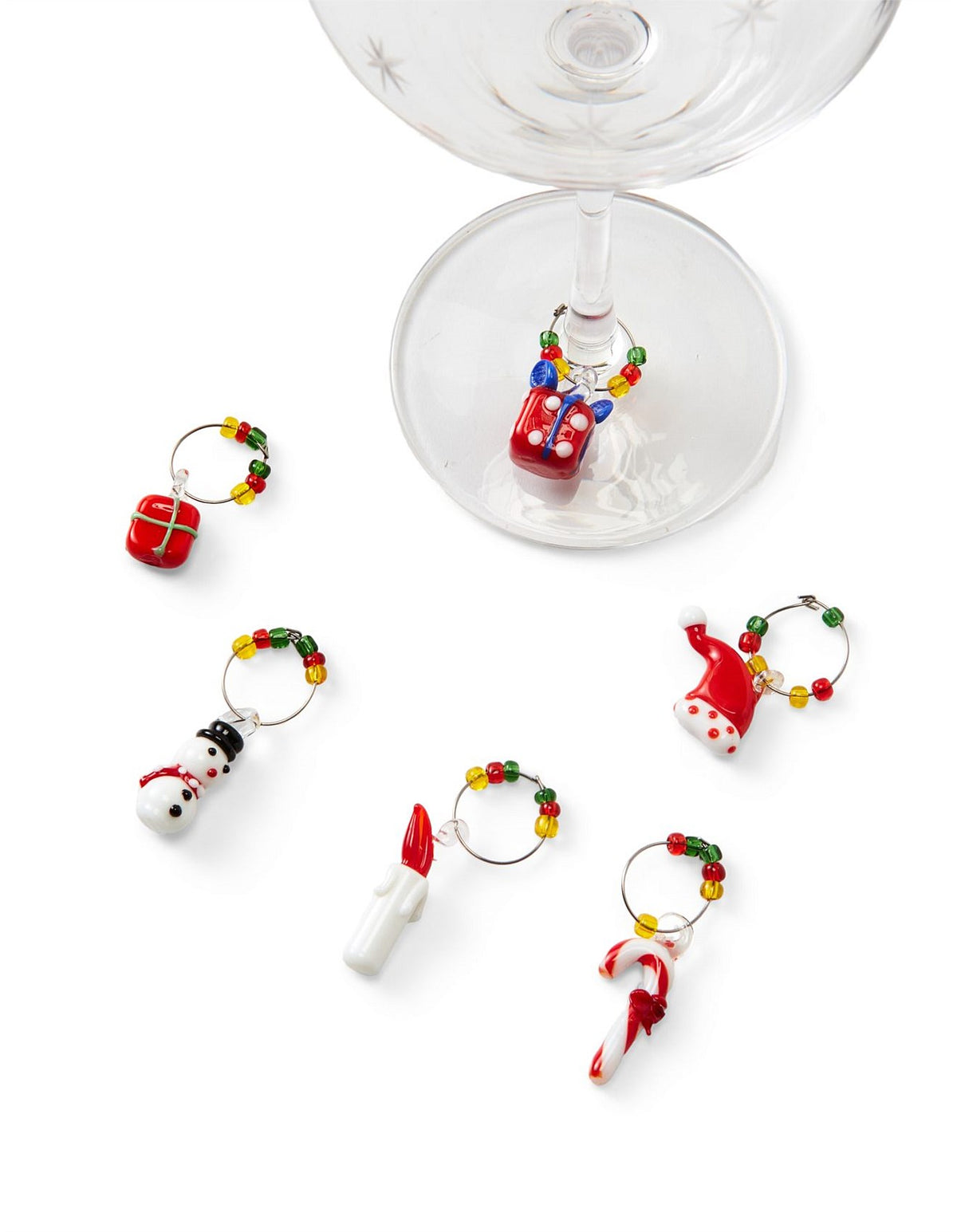 Festive Glass Wine Charms Set of 6