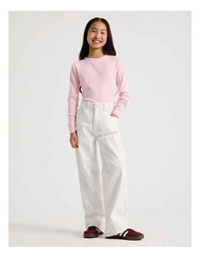The Edit Mid Rise Baggy Jean in White Denim