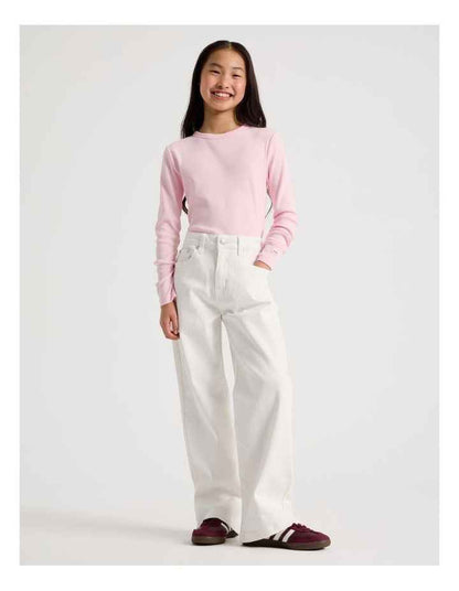 The Edit Mid Rise Baggy Jean in White Denim