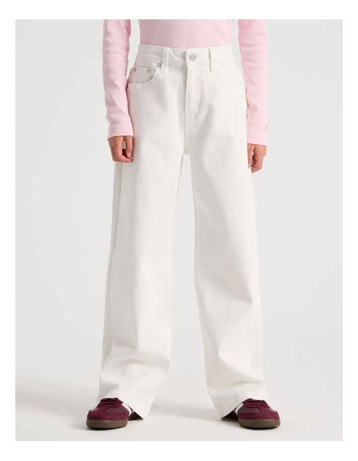 The Edit Mid Rise Baggy Jean in White Denim