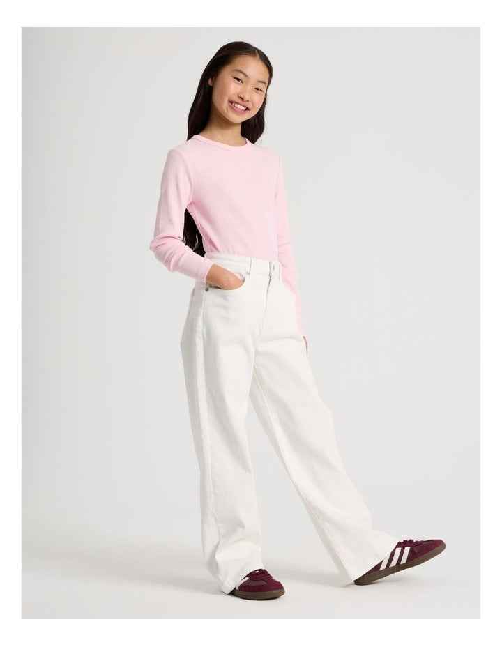 The Edit Mid Rise Baggy Jean in White Denim