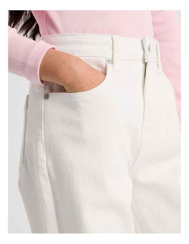 The Edit Mid Rise Baggy Jean in White Denim