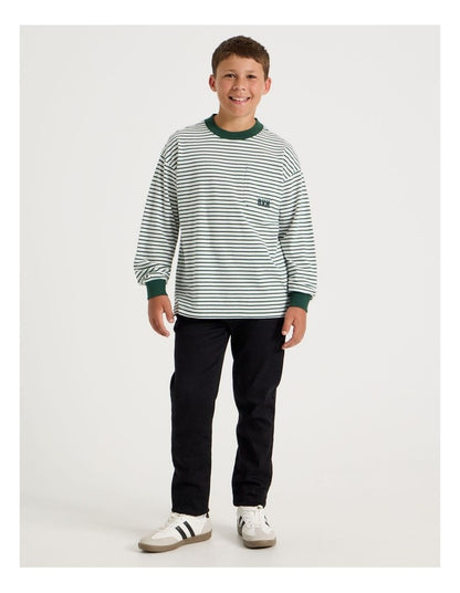 Long Sleeve Stripe Pocket Tee in Green