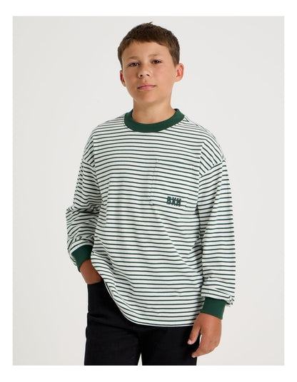 Long Sleeve Stripe Pocket Tee in Green
