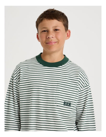 Long Sleeve Stripe Pocket Tee in Green