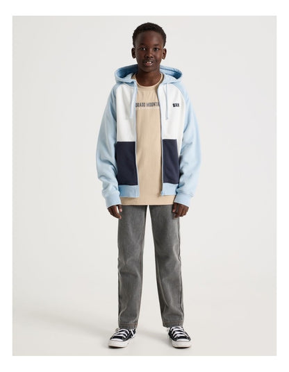 Splice Zip Thru Hooded Sweat Top in Light Blue