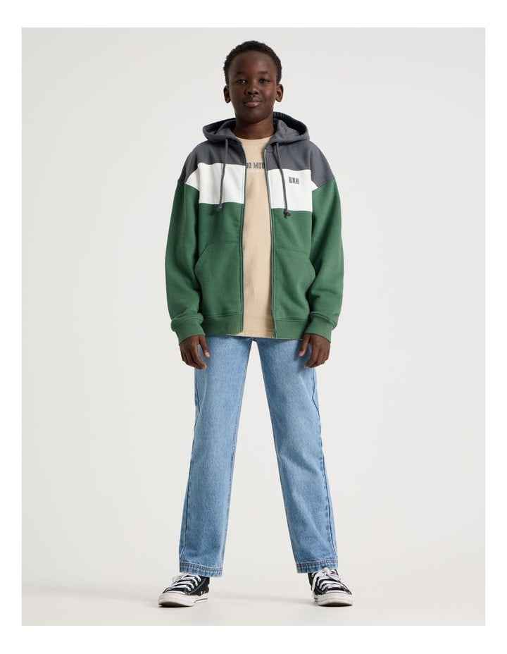 Splice Zip Thru Hooded Sweat Top in Khaki