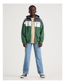 Splice Zip Thru Hooded Sweat Top in Khaki