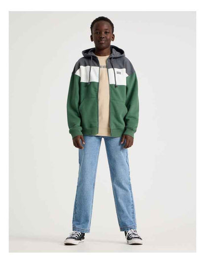 Splice Zip Thru Hooded Sweat Top in Khaki