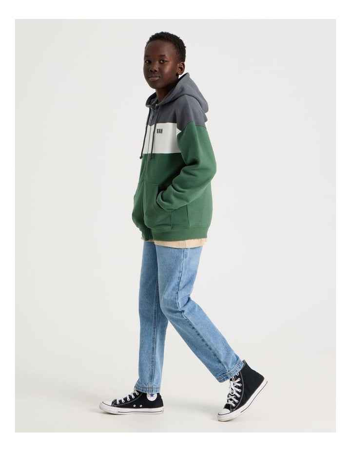 Splice Zip Thru Hooded Sweat Top in Khaki
