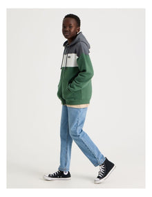 Splice Zip Thru Hooded Sweat Top in Khaki