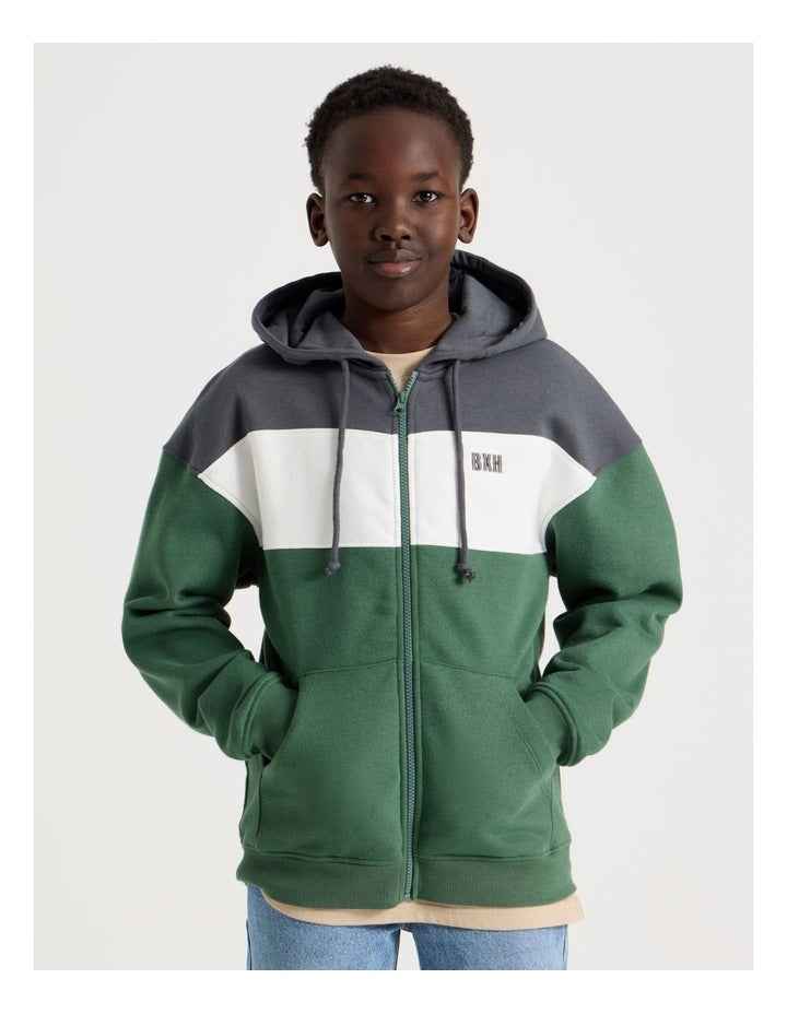 Splice Zip Thru Hooded Sweat Top in Khaki