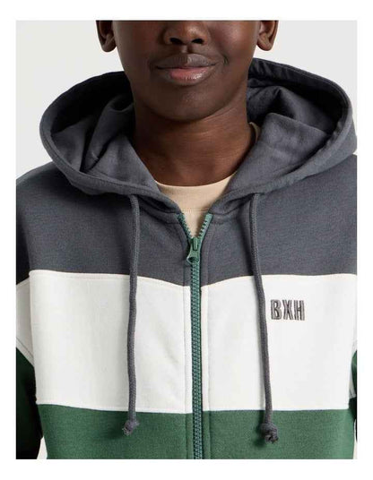 Splice Zip Thru Hooded Sweat Top in Khaki