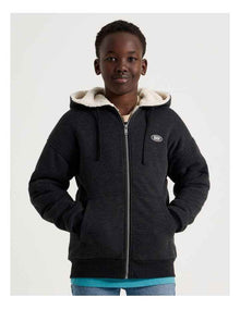 Sherpa Lined Hooded Zip Thru Sweat Top in Black