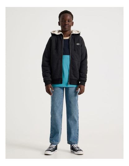 Sherpa Lined Hooded Zip Thru Sweat Top in Black