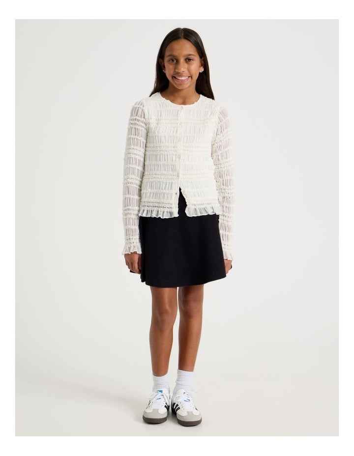 Shirred Button Down Top in White