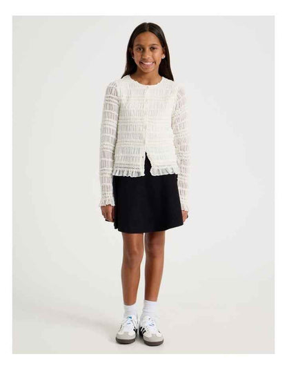 Shirred Button Down Top in White