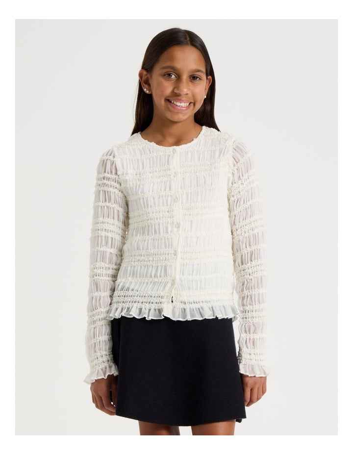 Shirred Button Down Top in White