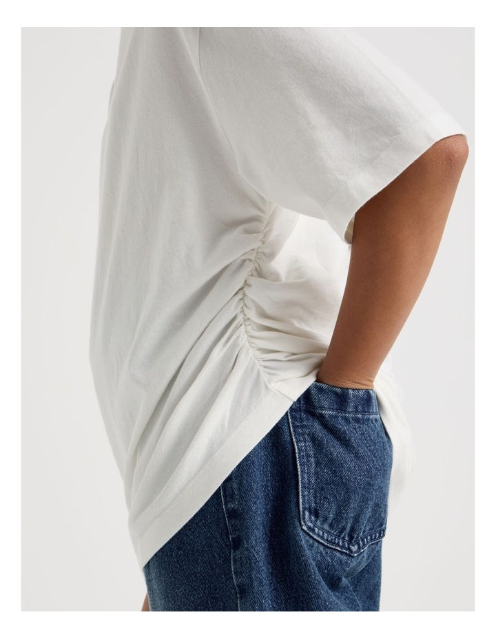 Oversized T-shirt With Rouched Side Detail in White