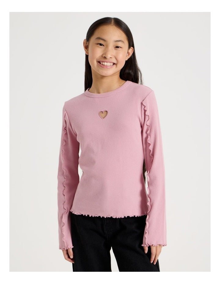 Twist Neck Detail Rib Top in Pink