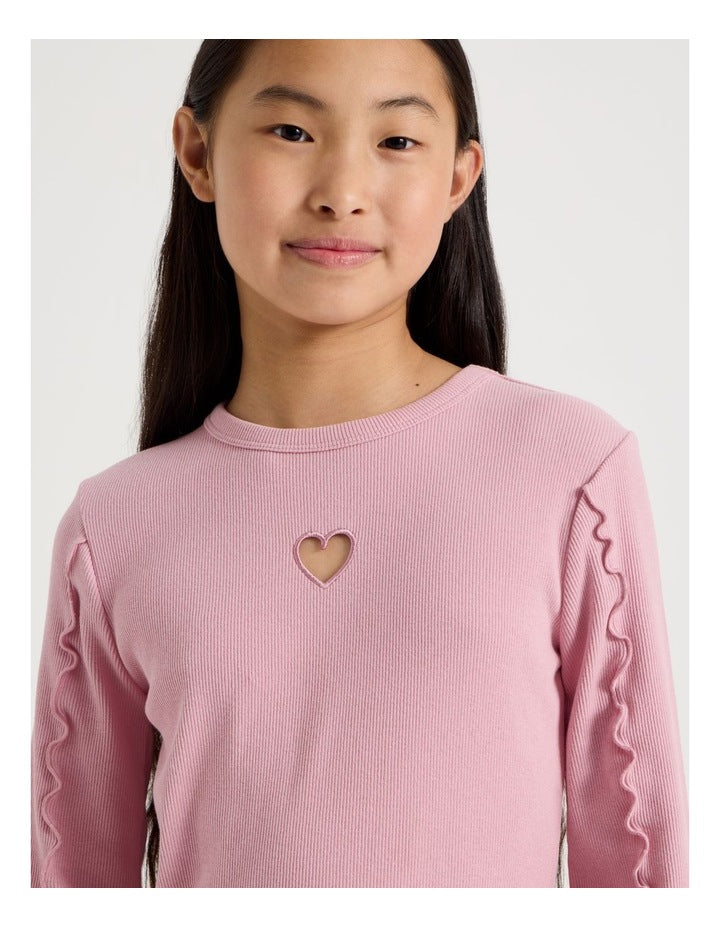 Twist Neck Detail Rib Top in Pink